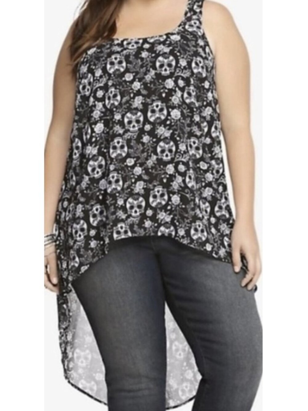 Torrid 1X Black Sugar Skull Rose Dia de los Muertos Hi Lo Tank NWT
